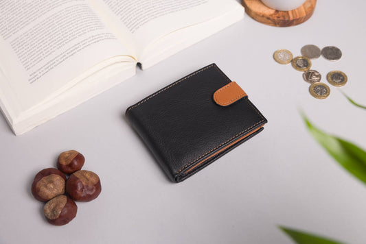 Large Capacity Men's Bifold Black & Tan Leather Wallet 30