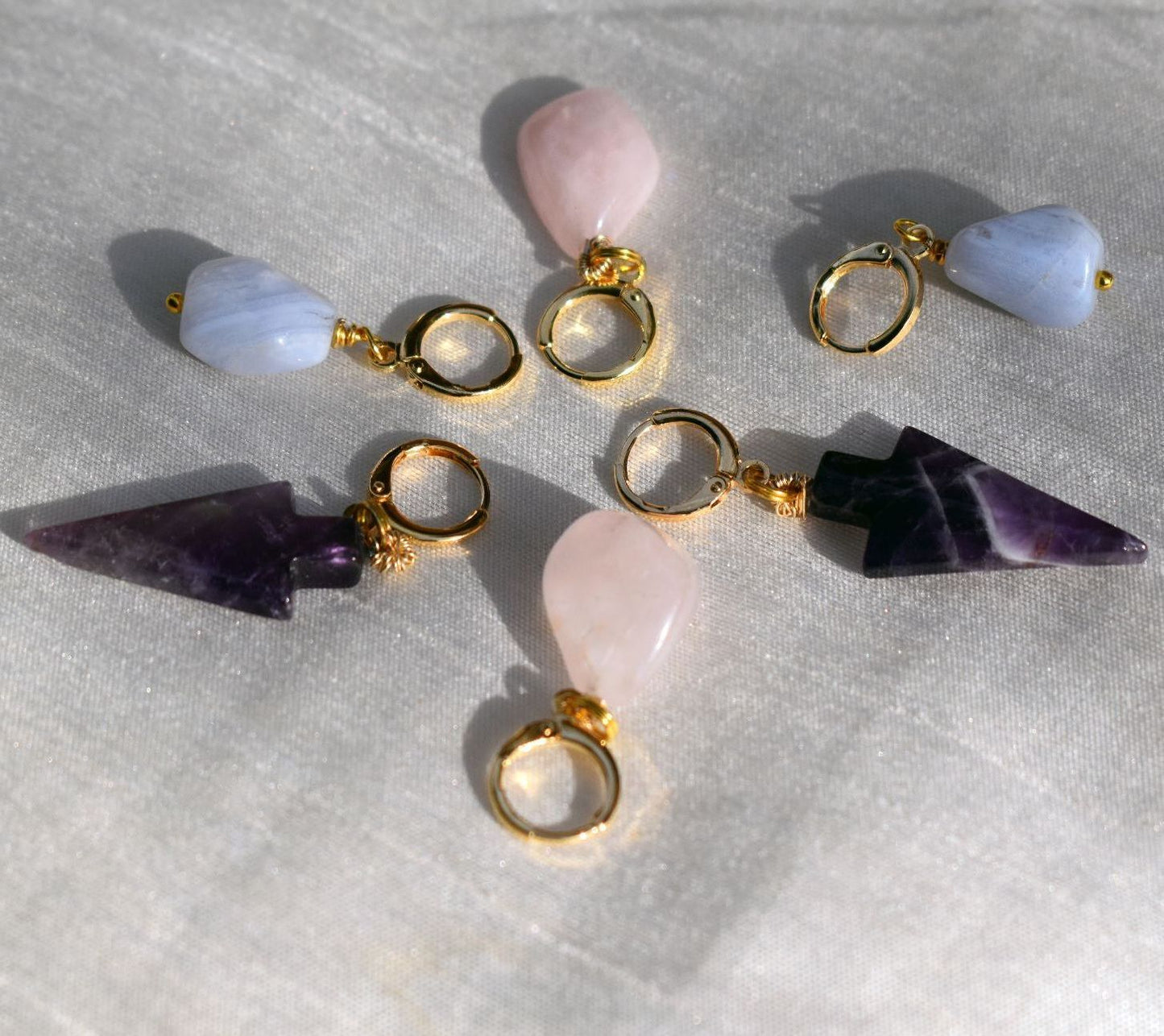 Rose Quartz Gemstone Huggie Earrings | by Ifemi Jewels