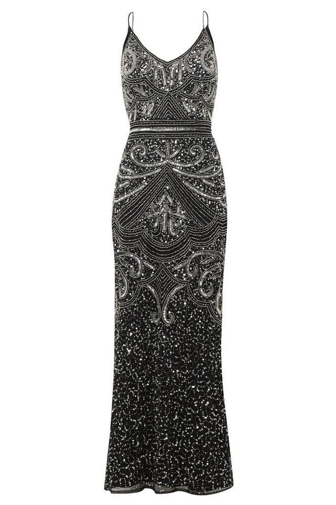 Flory Black Silver Beaded Maxi Dress-1