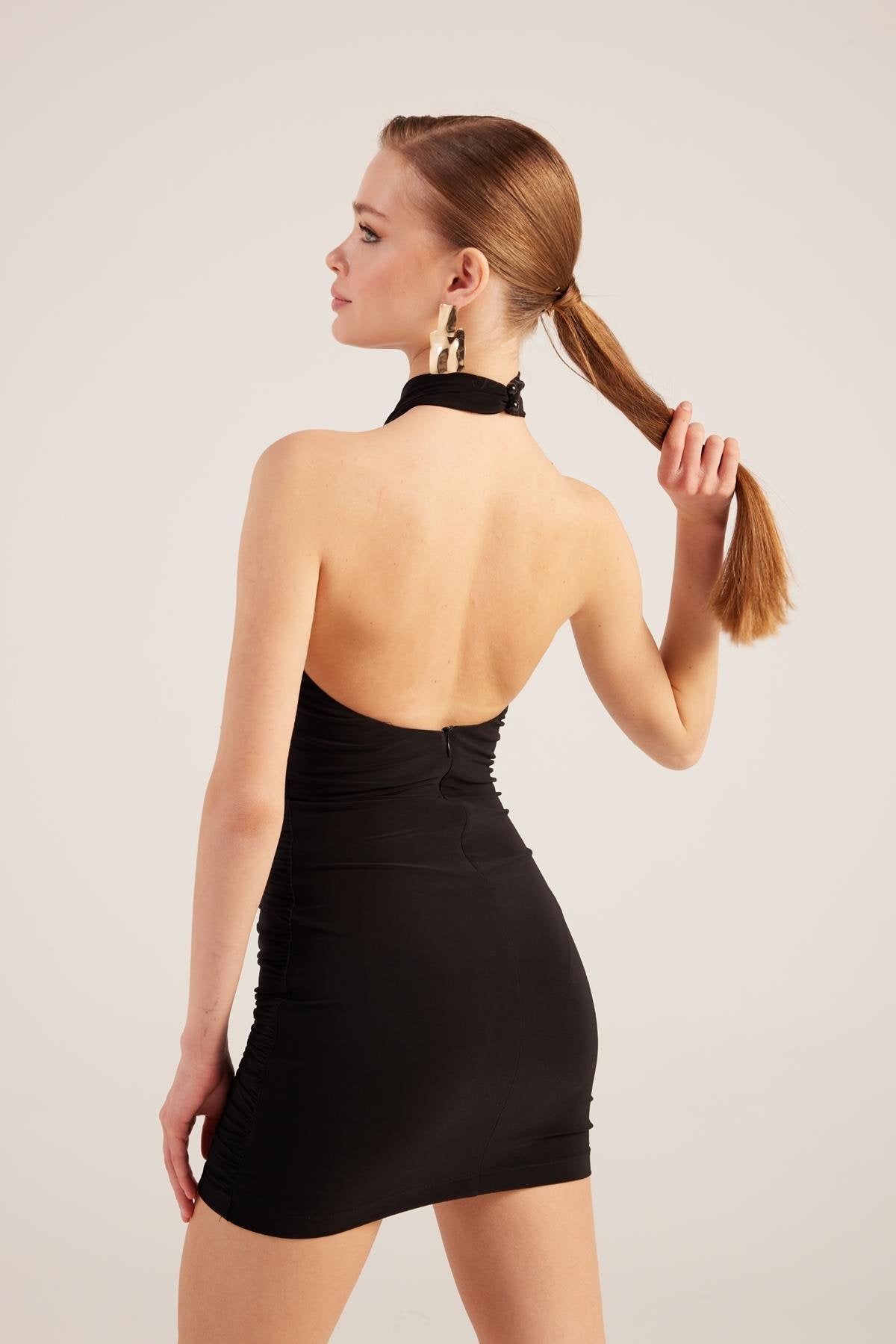 Rachel Black Halter Neck Mini Dress-1