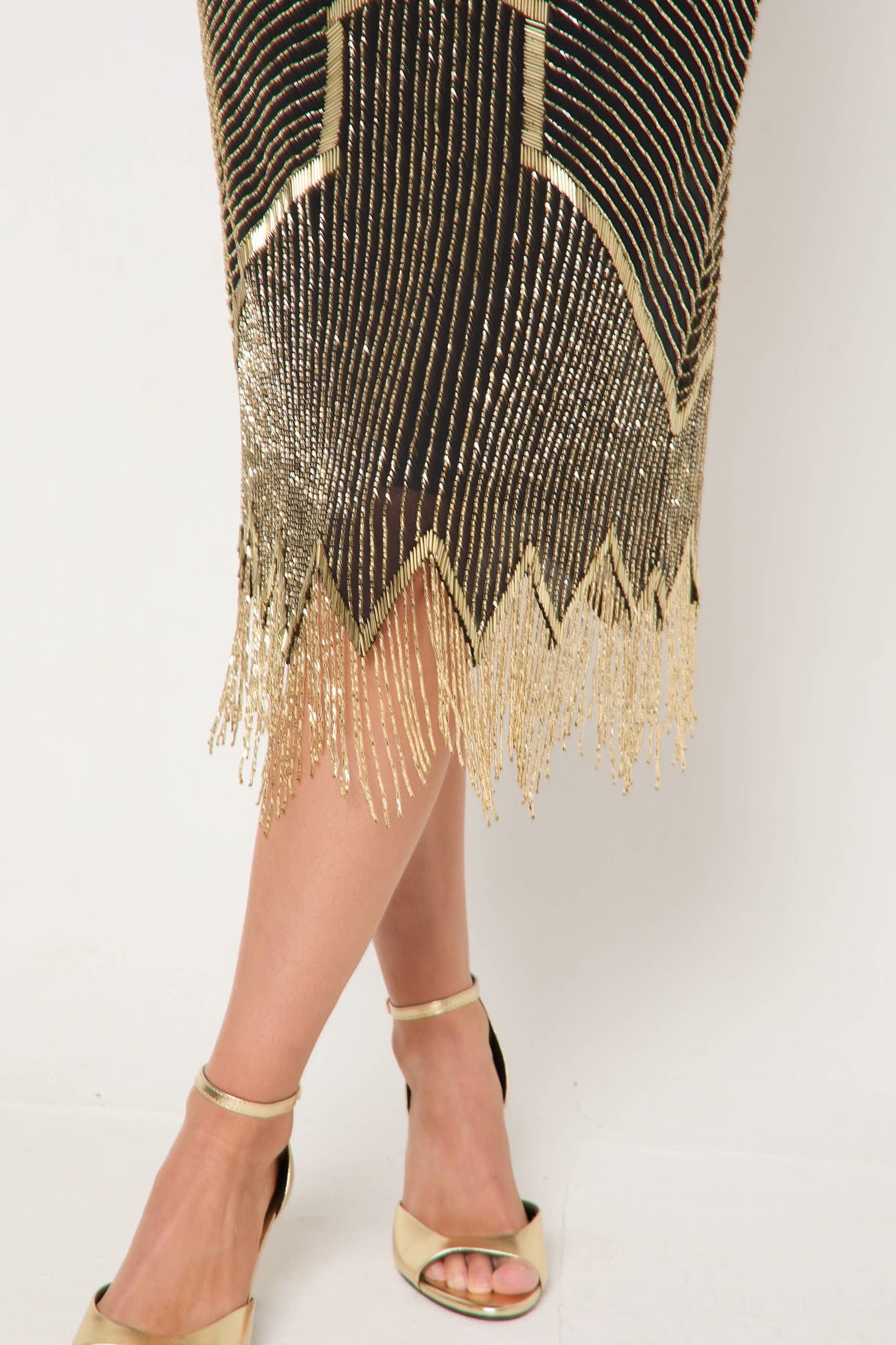 Black And Gold Embellished Midi Dress-4