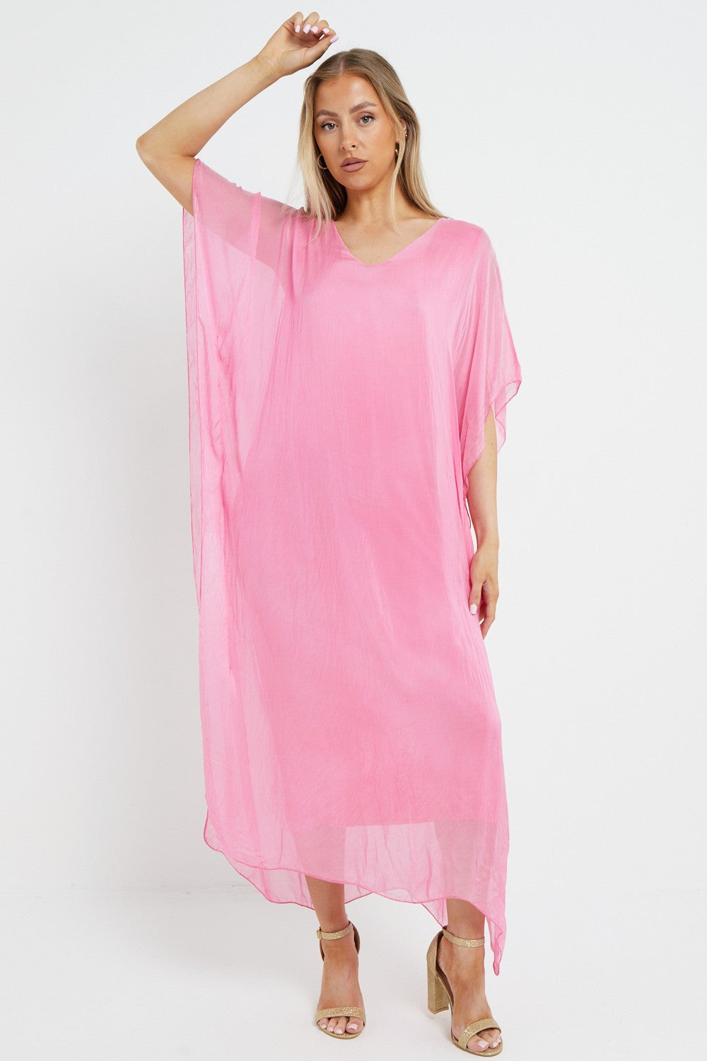 Pink Silk Maxi Kaftan Dress-3