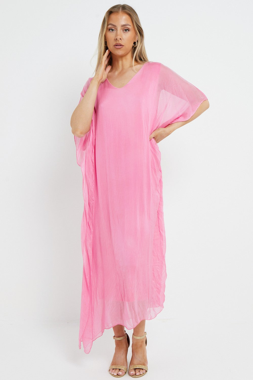Pink Silk Maxi Kaftan Dress-1
