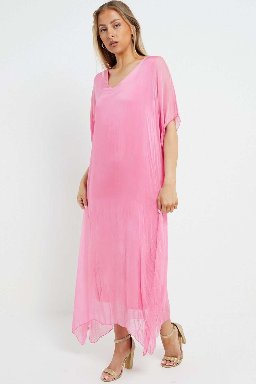 Pink Silk Maxi Kaftan Dress-2