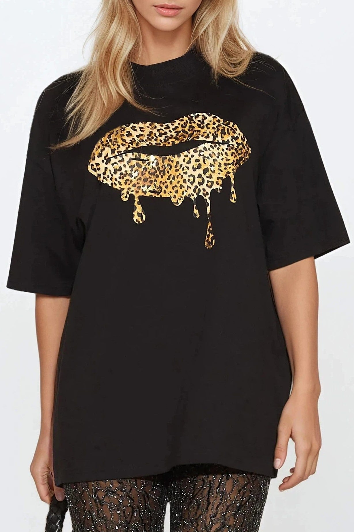 Black Leopard Print Oversized T-Shirt-1