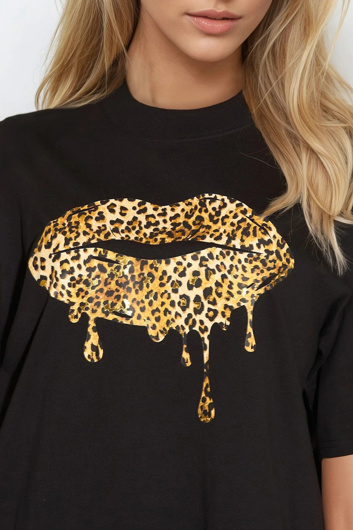 Black Leopard Print Oversized T-Shirt-2