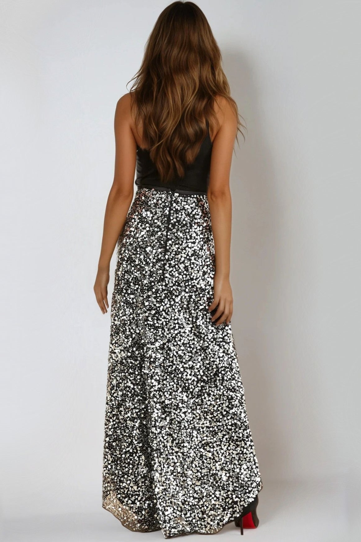 Black and Silver Sequin Maxi Skirt-2