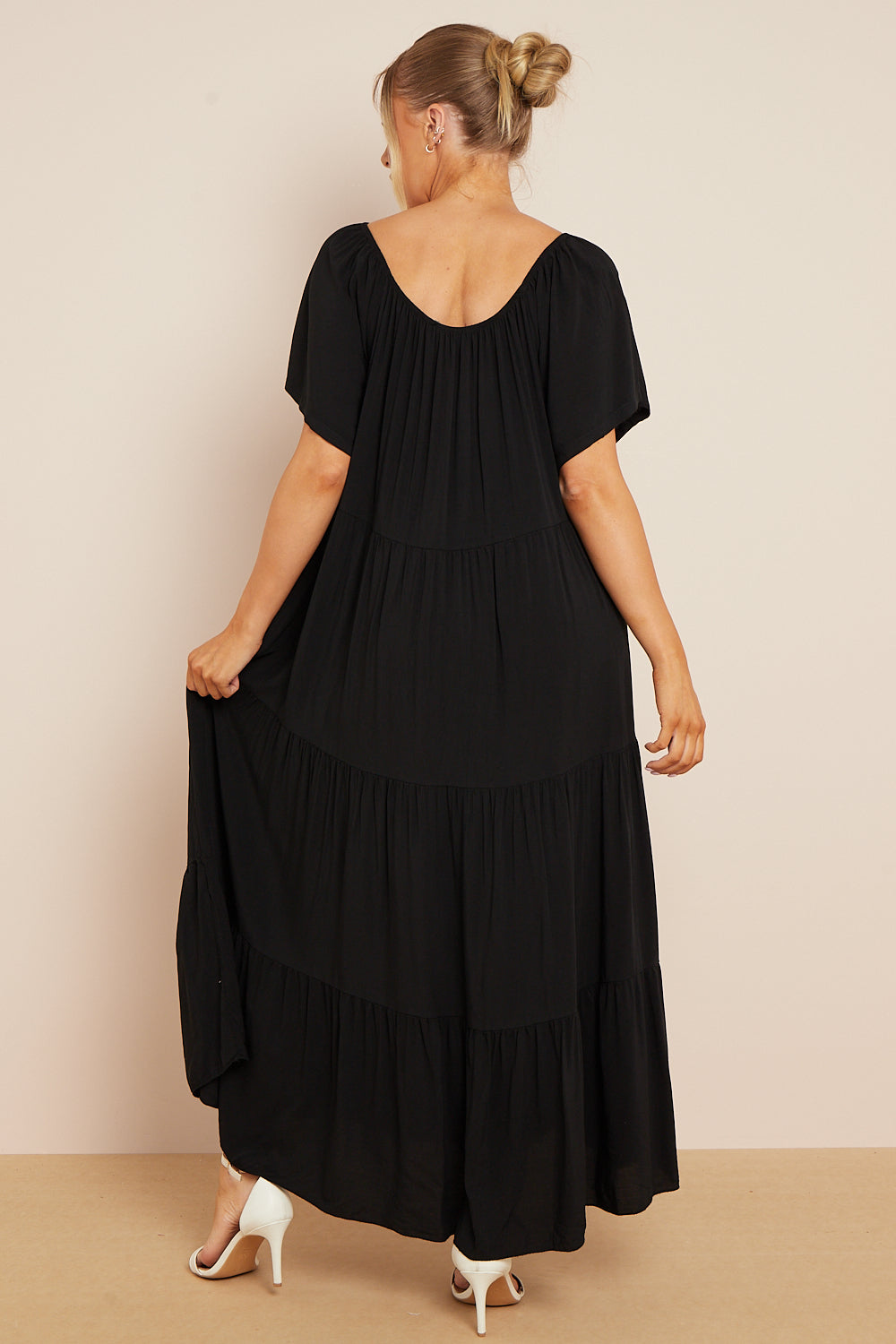Black Tiered Off Shoulder Maxi Dress-4