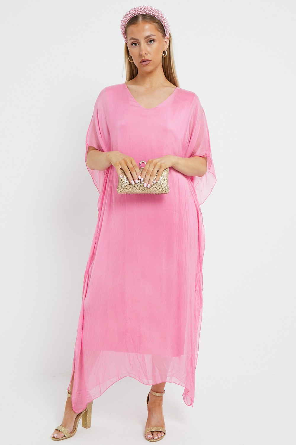 Pink Silk Maxi Kaftan Dress-4