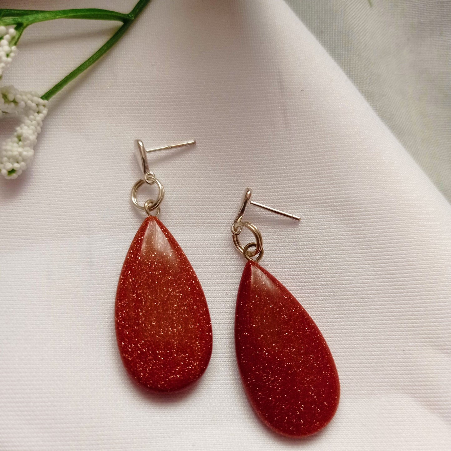 Brown Goldstone Teardrop Earrings, Brown Goldstone Sterling Silver Earrings, Gemstone Stud Earrings | by nlanlaVictory