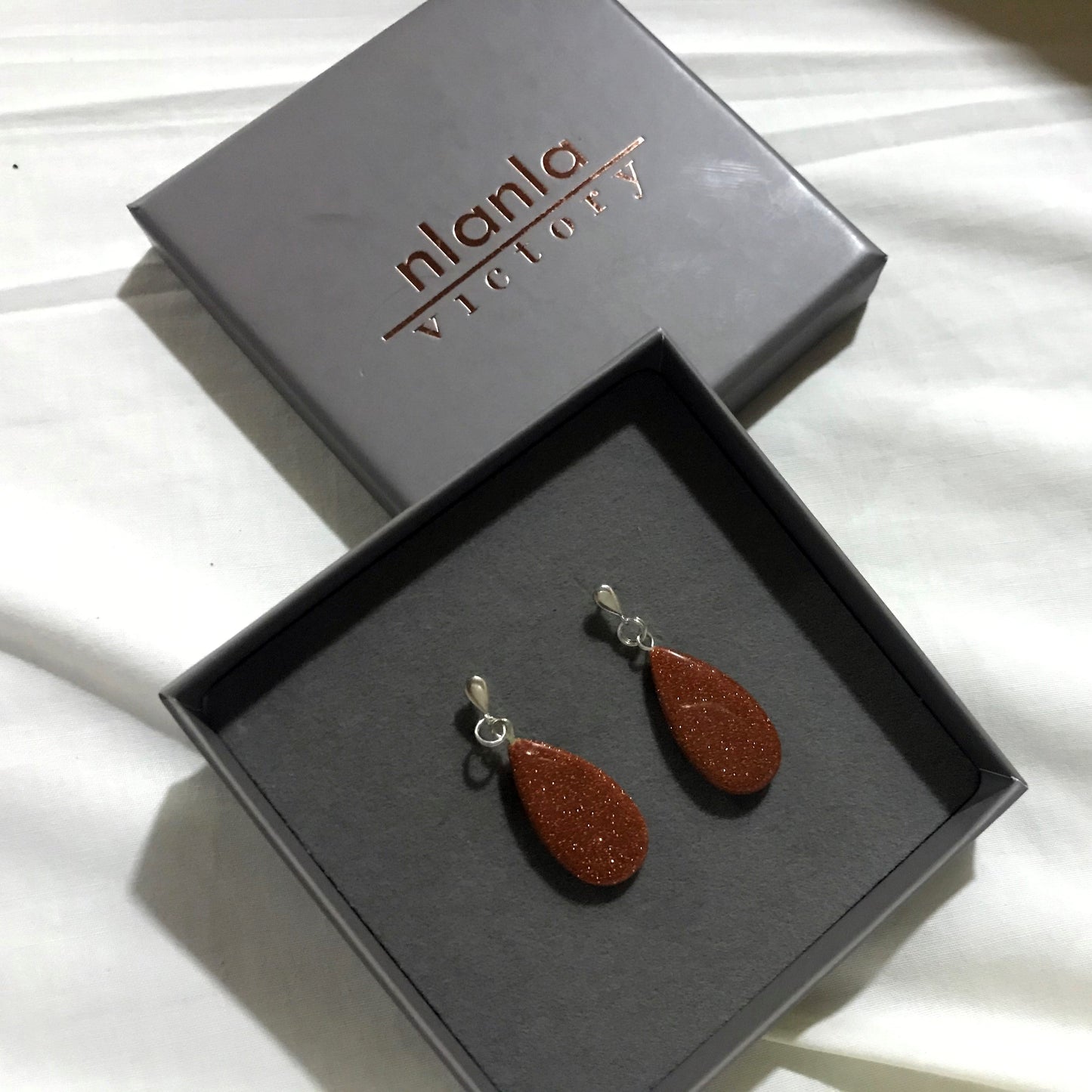 Brown Goldstone Teardrop Earrings, Brown Goldstone Sterling Silver Earrings, Gemstone Stud Earrings | by nlanlaVictory