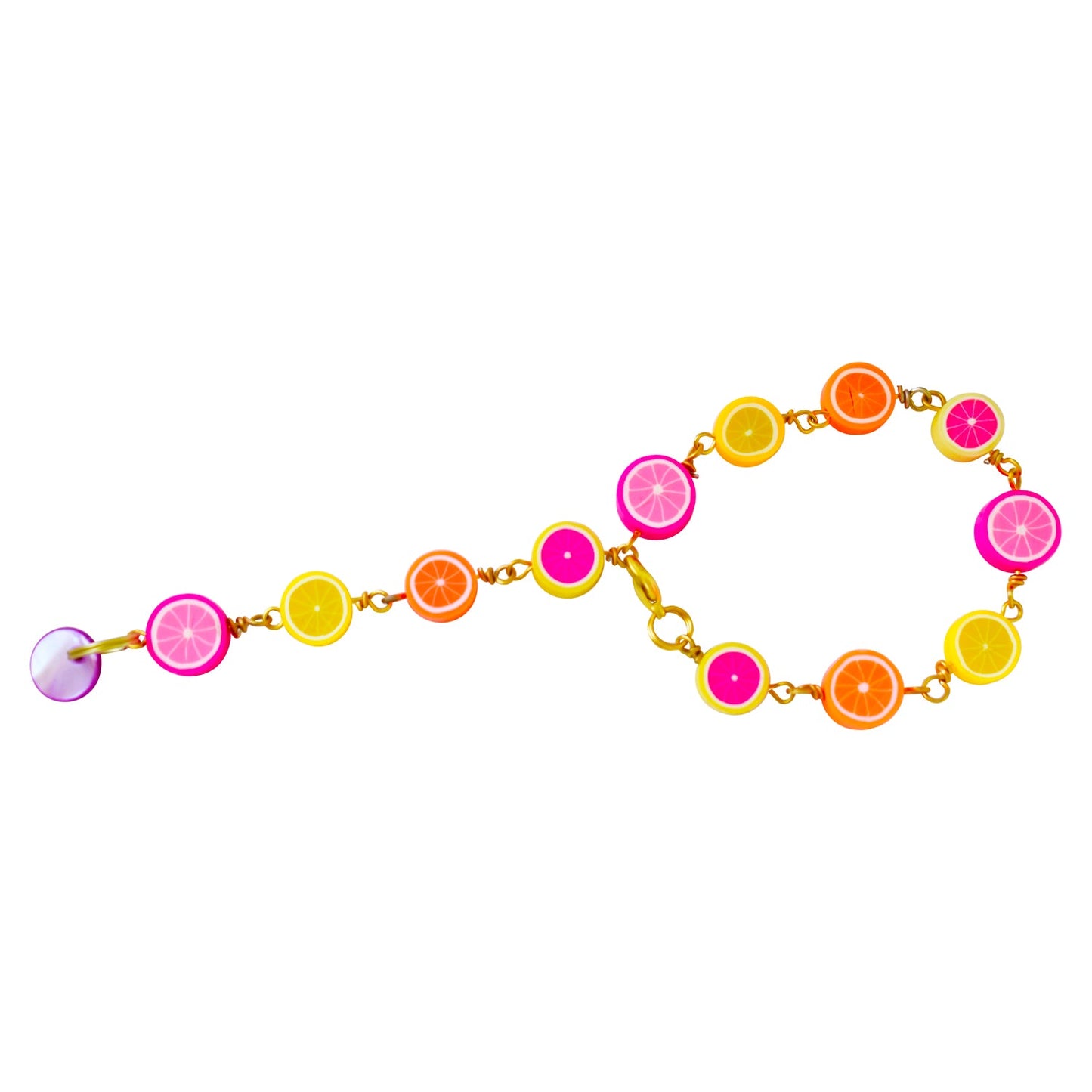 Citrus Bracelet, Lemon Orange Pink Grapefruit Charm Bracelet, Beaded Bracelet | by Ifemi Jewels-2