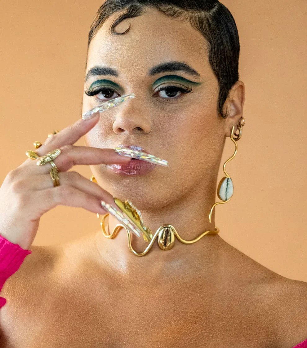 Cowrie Shell Recycled Brass Statement Earrings