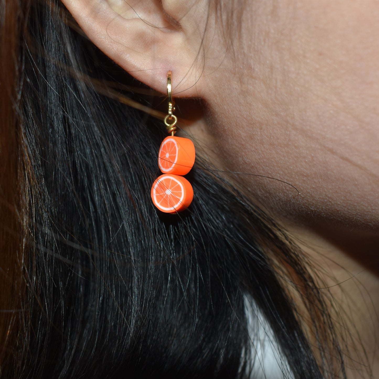 Orange fruit huggie drop earrings | by Ifemi Jewels