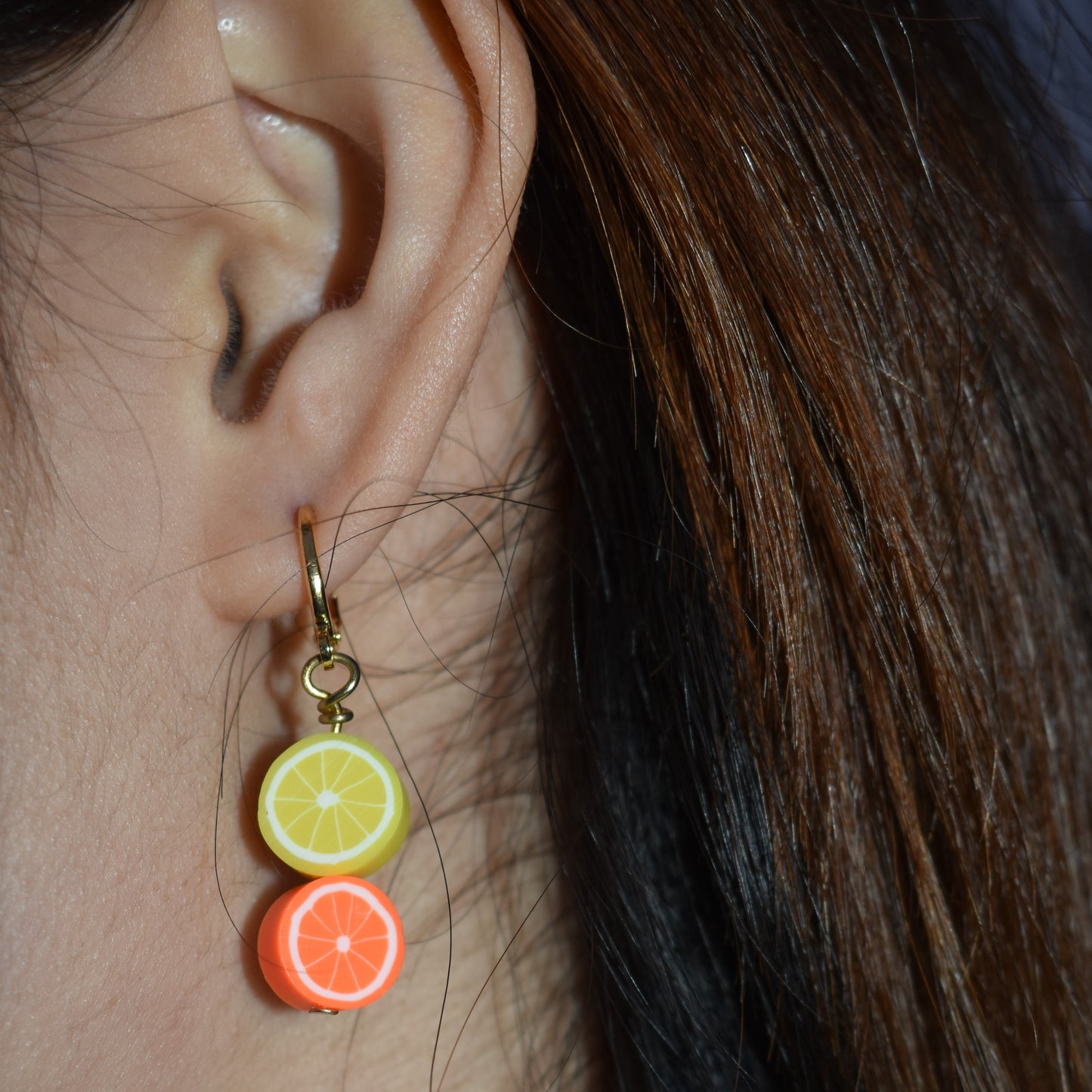 Lemon Yellow Orange huggie earrings | by Ifemi Jewels