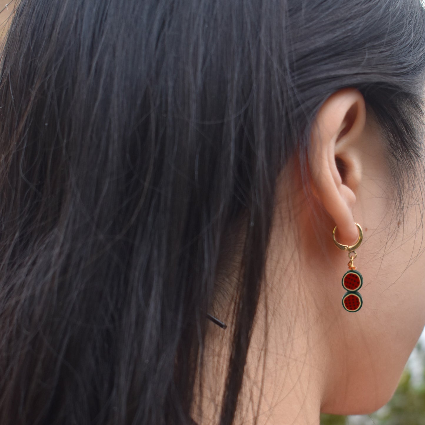 Watermelon fruit huggie earrings | by Ifemi Jewels