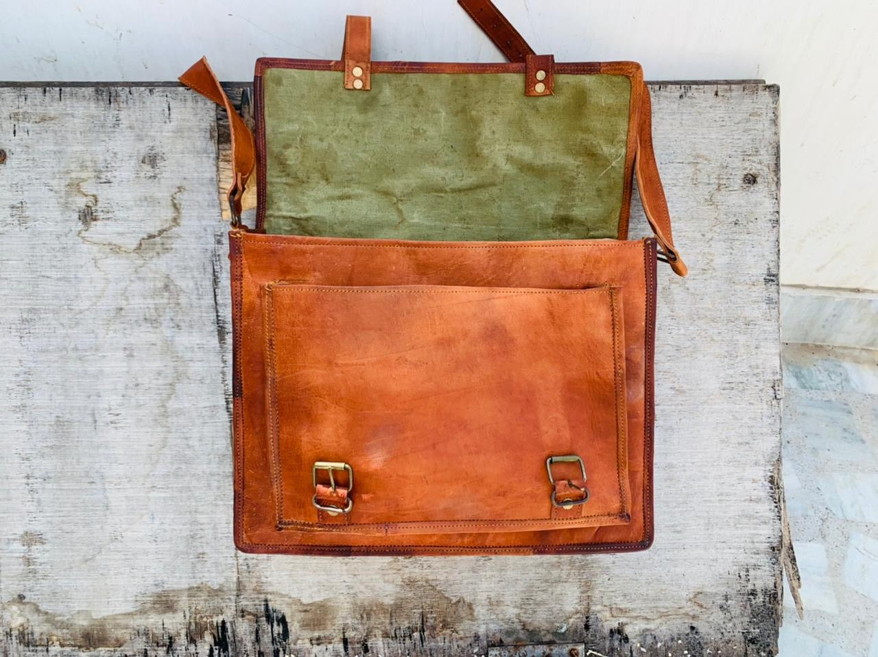 Cross Body Double Pocket Sling Goat Leather Bag CS3