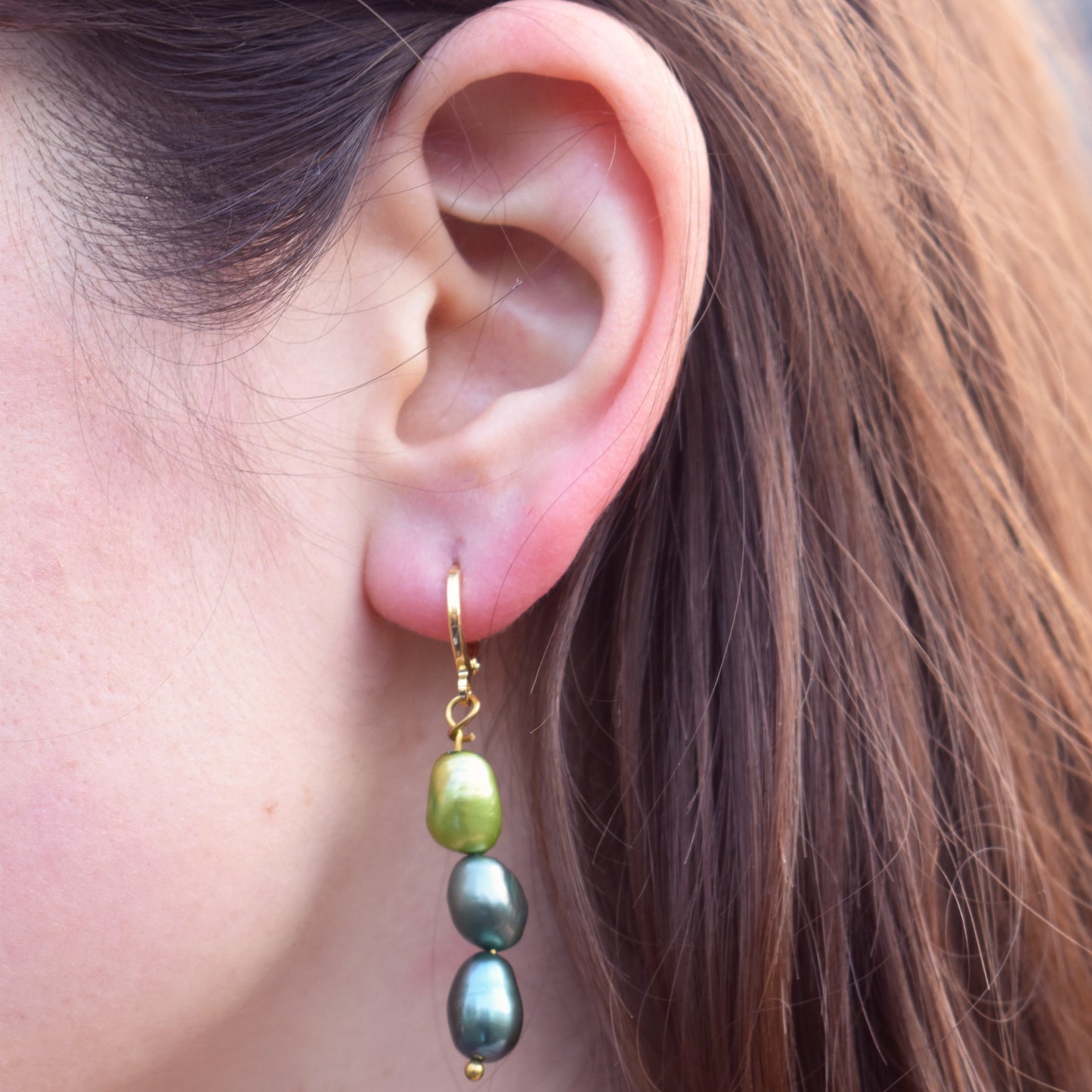 Green freshwater pearl huggie earrings | by Ifemi Jewels