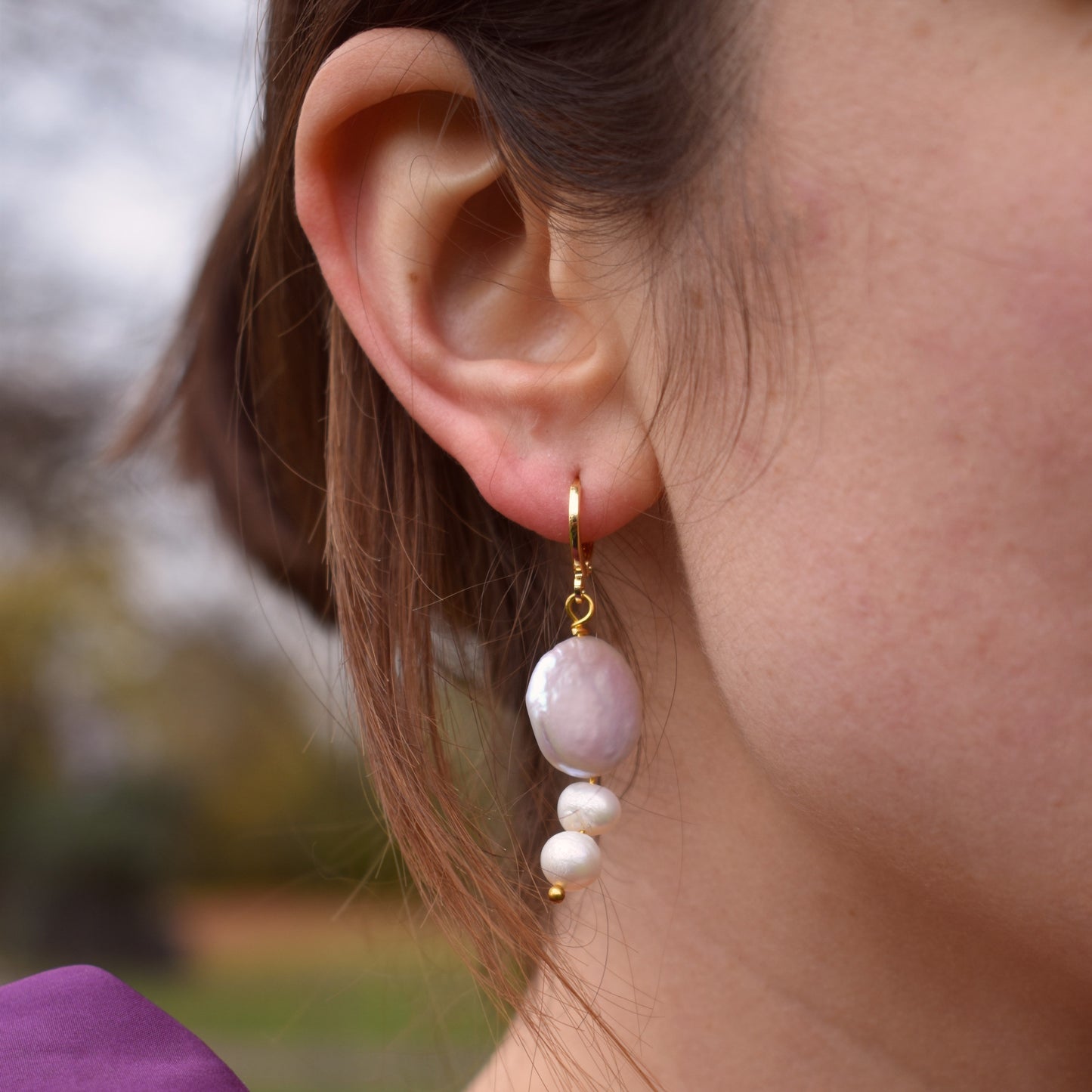 Bold White Pearl Drop Huggie Earrings | by Ifemi Jewels