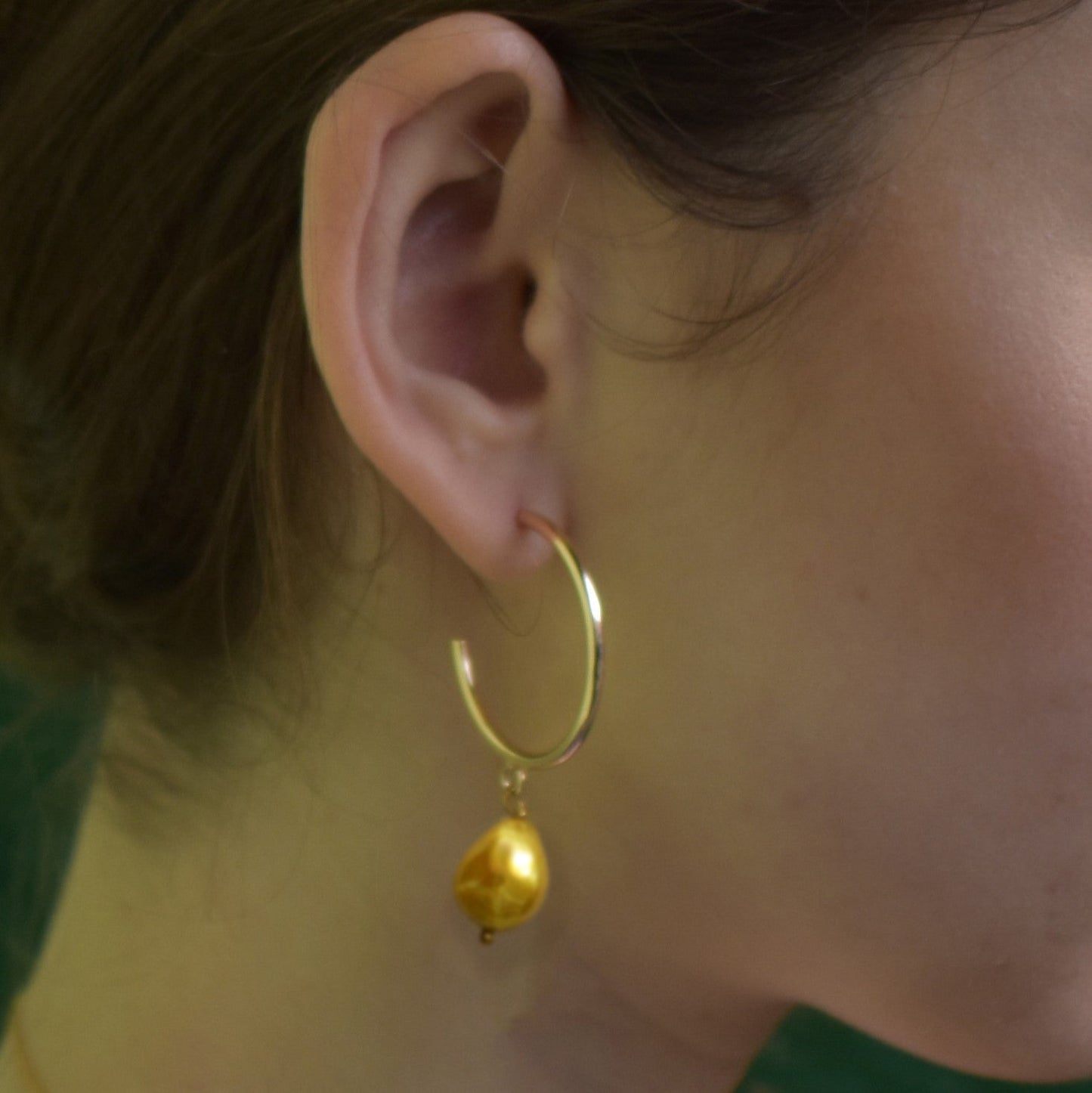 Gold freshwater pearl hoop earrings | by Ifemi Jewels