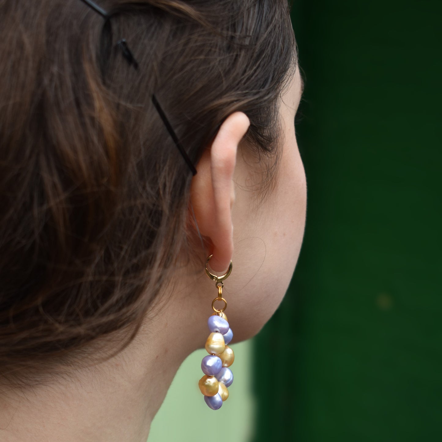 Gold and purple freshwater pearl hoop earrings | by Ifemi Jewels