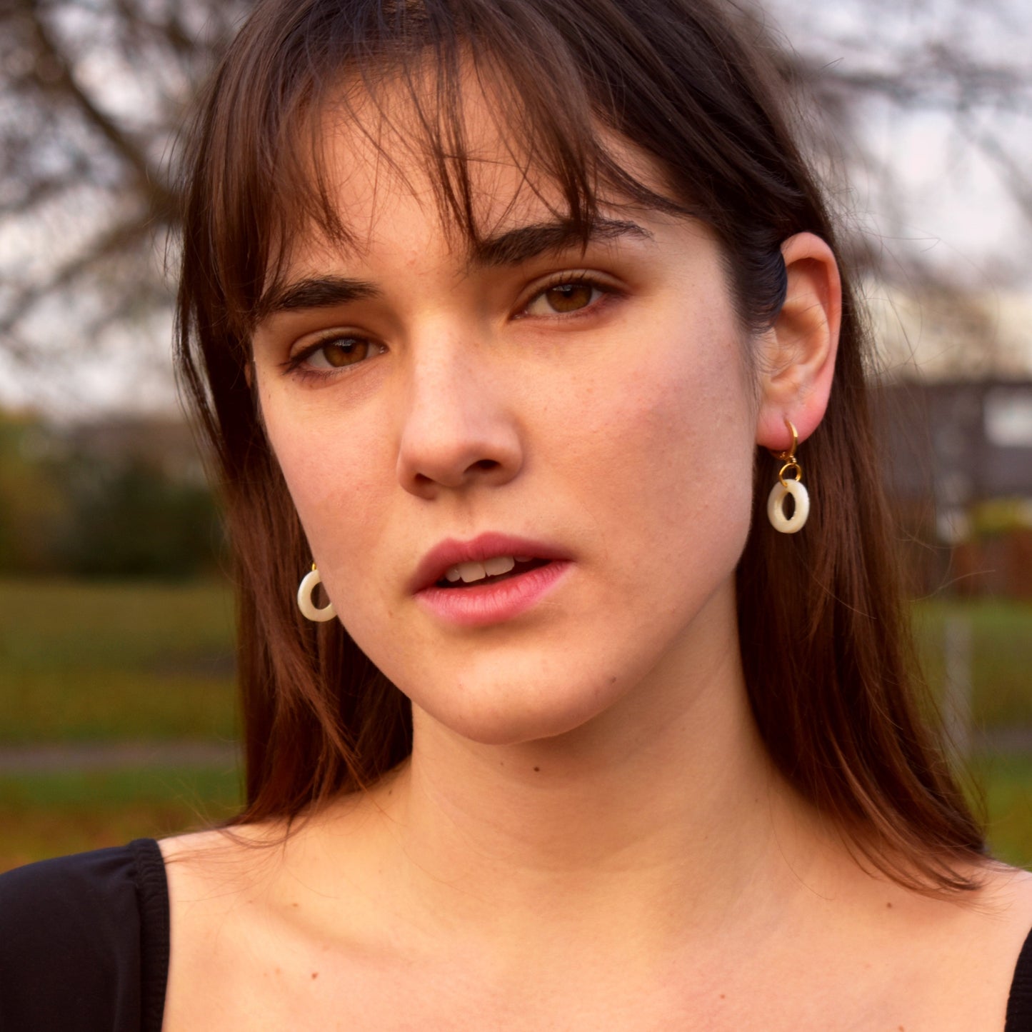 Circle Shell Huggie Minimalist Earrings | by Ifemi Jewels