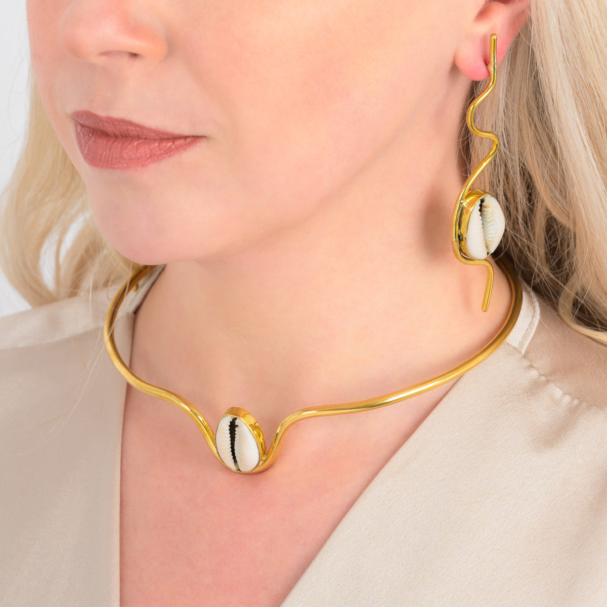 Cowrie Shell Recycled Brass Statement Earrings