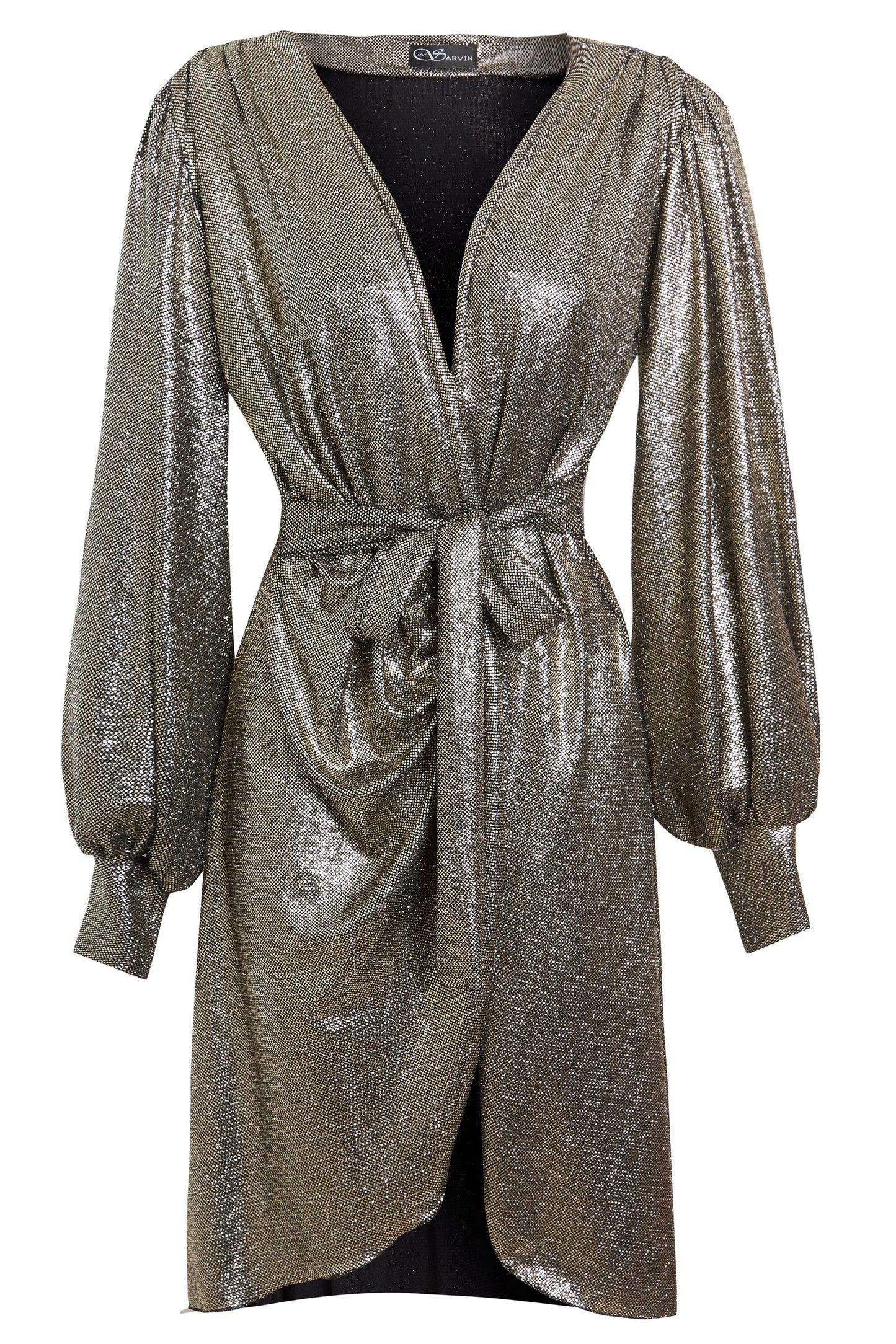 Mid-Length Sequin Wrap Dress-0