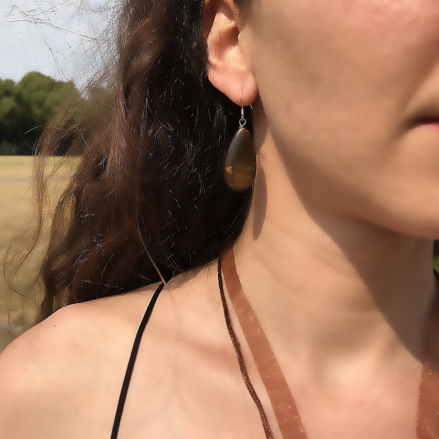 Tiger Eye Sterling Silver Earrings, Tiger Eye Teardrops, Tiger Eye Drop Earrings, Gemstone Earrings | by nlanlaVictory