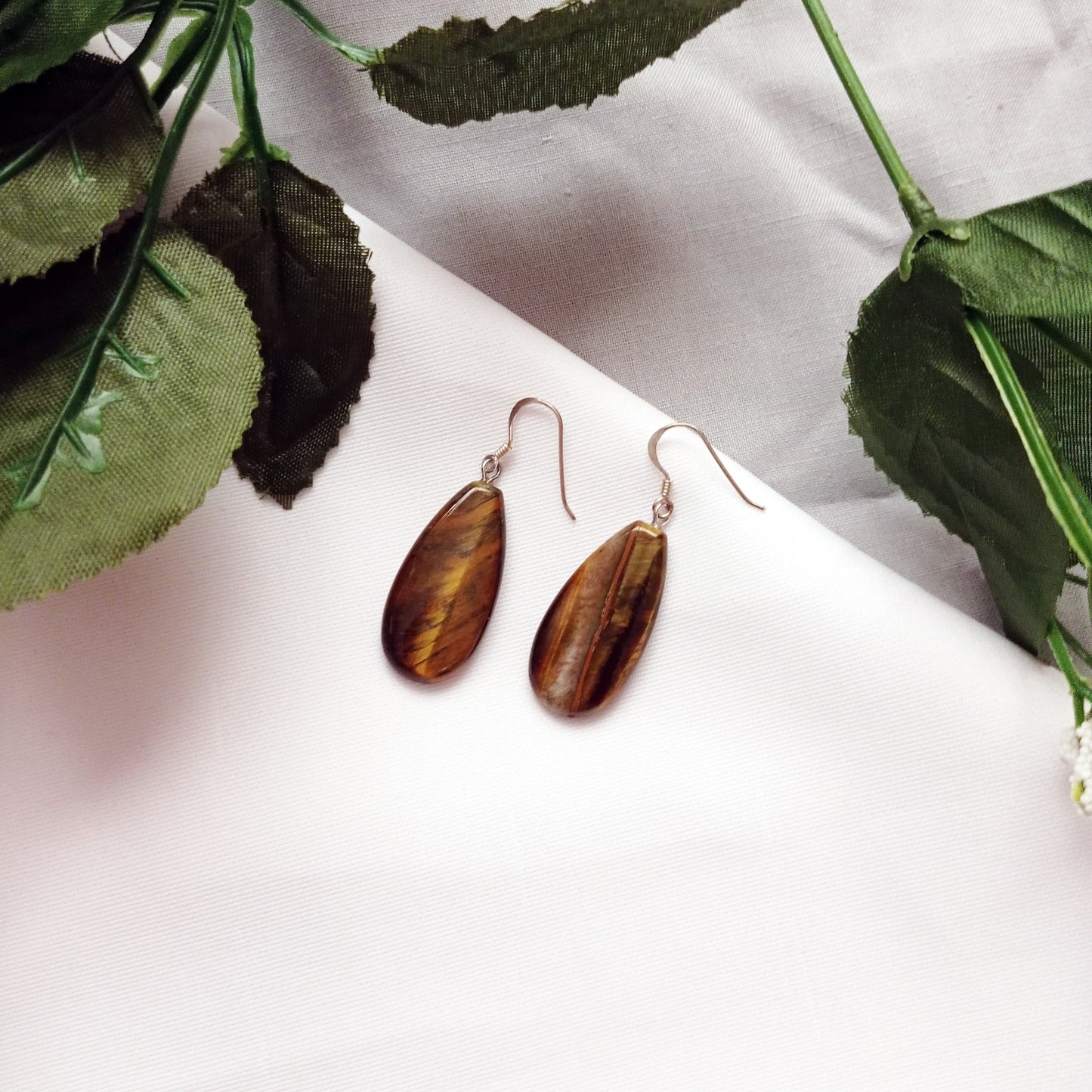 Tiger Eye Sterling Silver Earrings, Tiger Eye Teardrops, Tiger Eye Drop Earrings, Gemstone Earrings | by nlanlaVictory