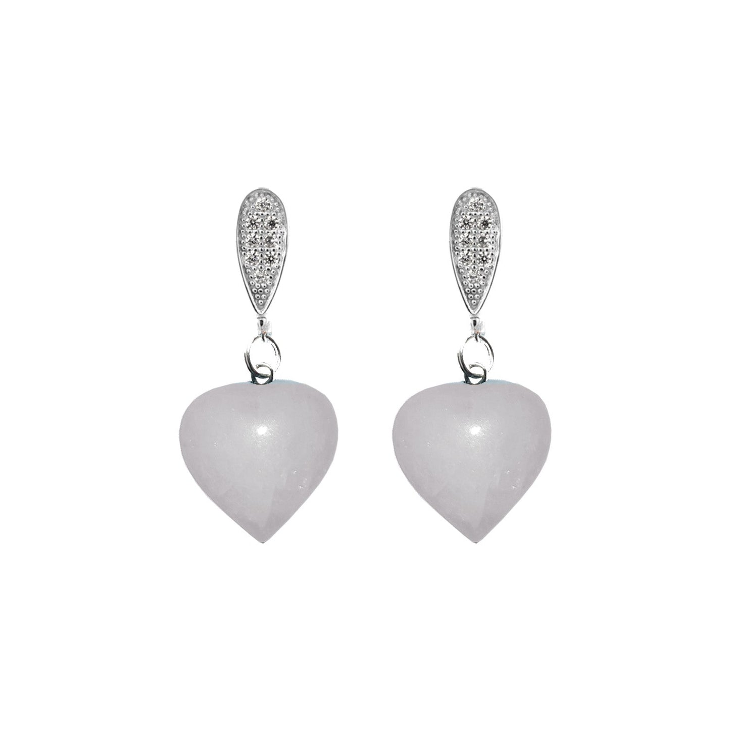 White Quartz Stud Earrings, Heart Sterling Silver Earrings, White Earrings, Gemstone Earrings | by nlanlaVictory