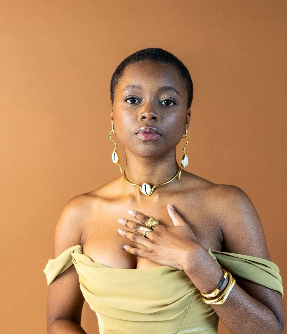 Cowrie Shell Recycled Brass Statement Earrings