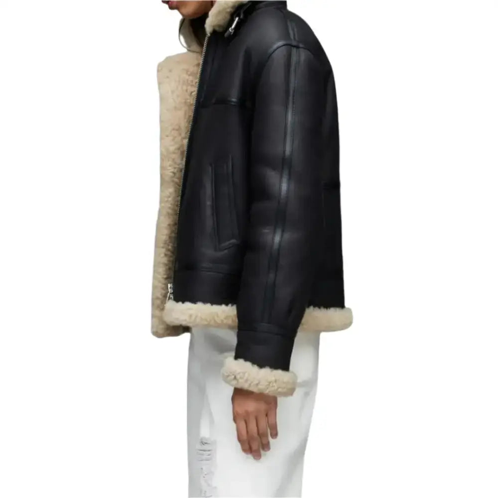 Men’s Black Shearling Leather Aviator Jacket