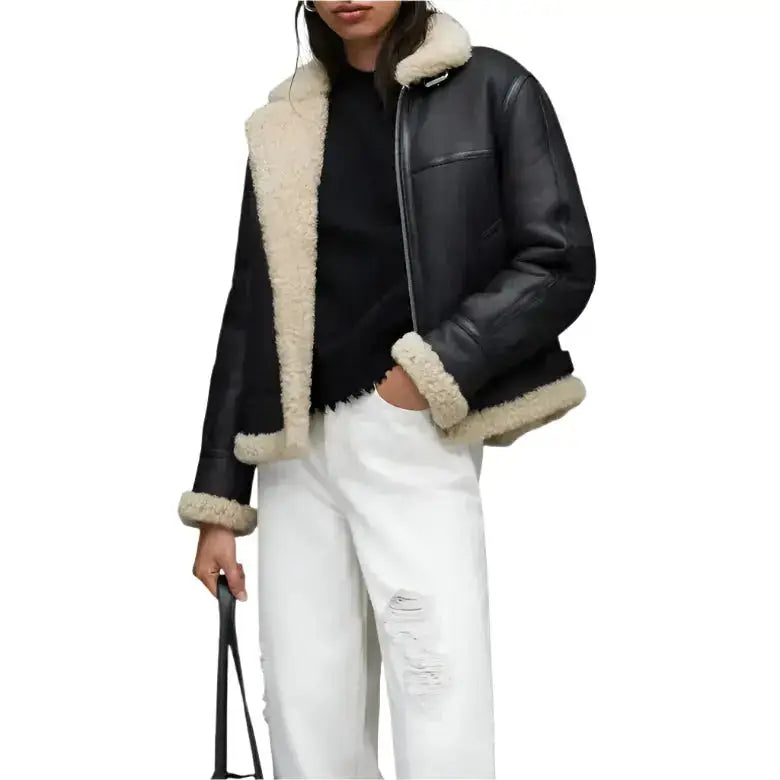 Men’s Black Shearling Leather Aviator Jacket