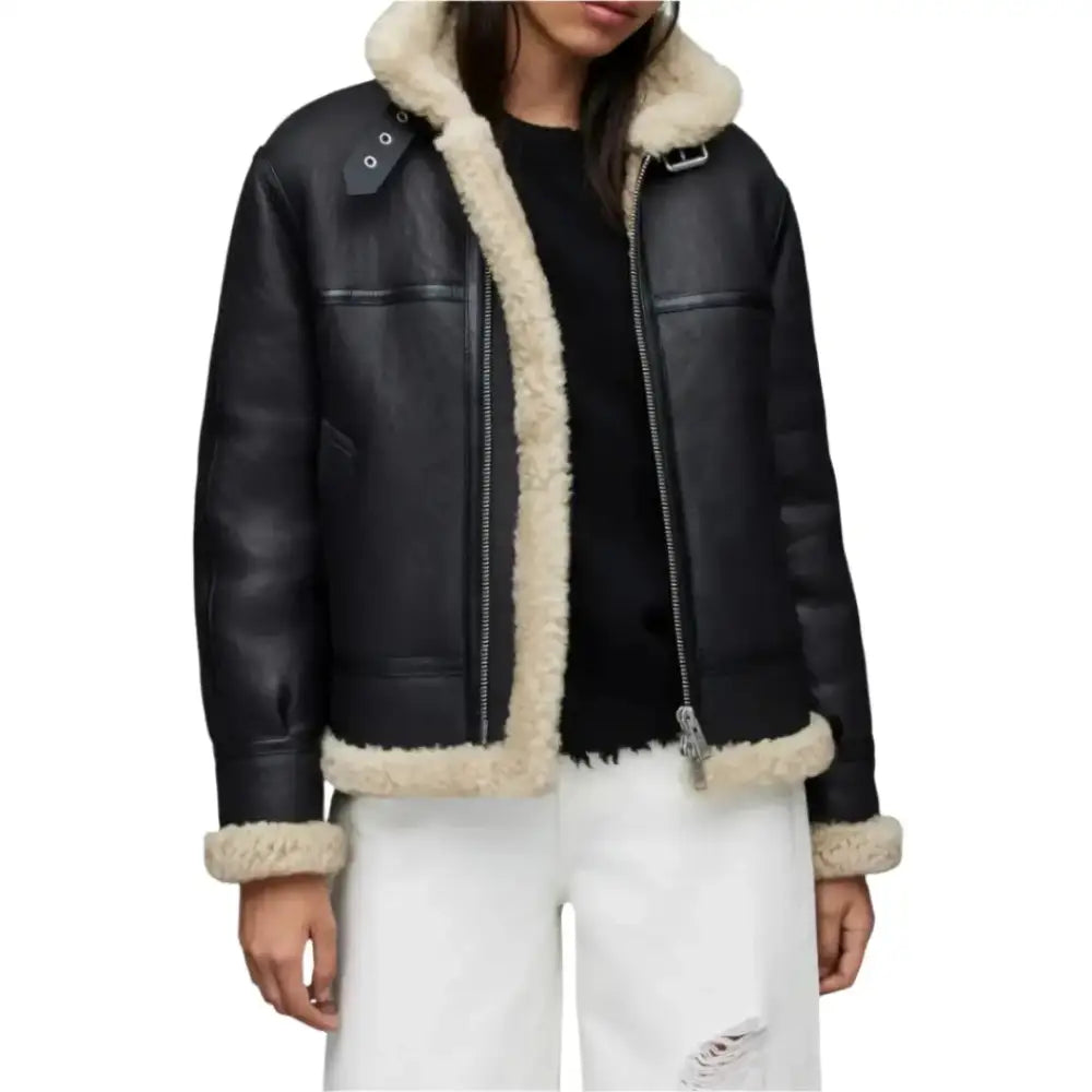Men’s Black Shearling Leather Aviator Jacket