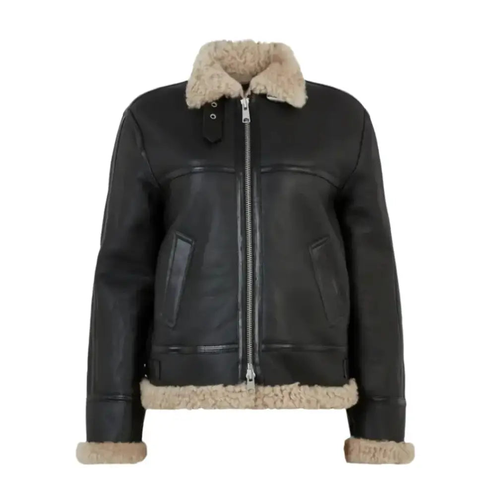 Men’s Black Shearling Leather Aviator Jacket