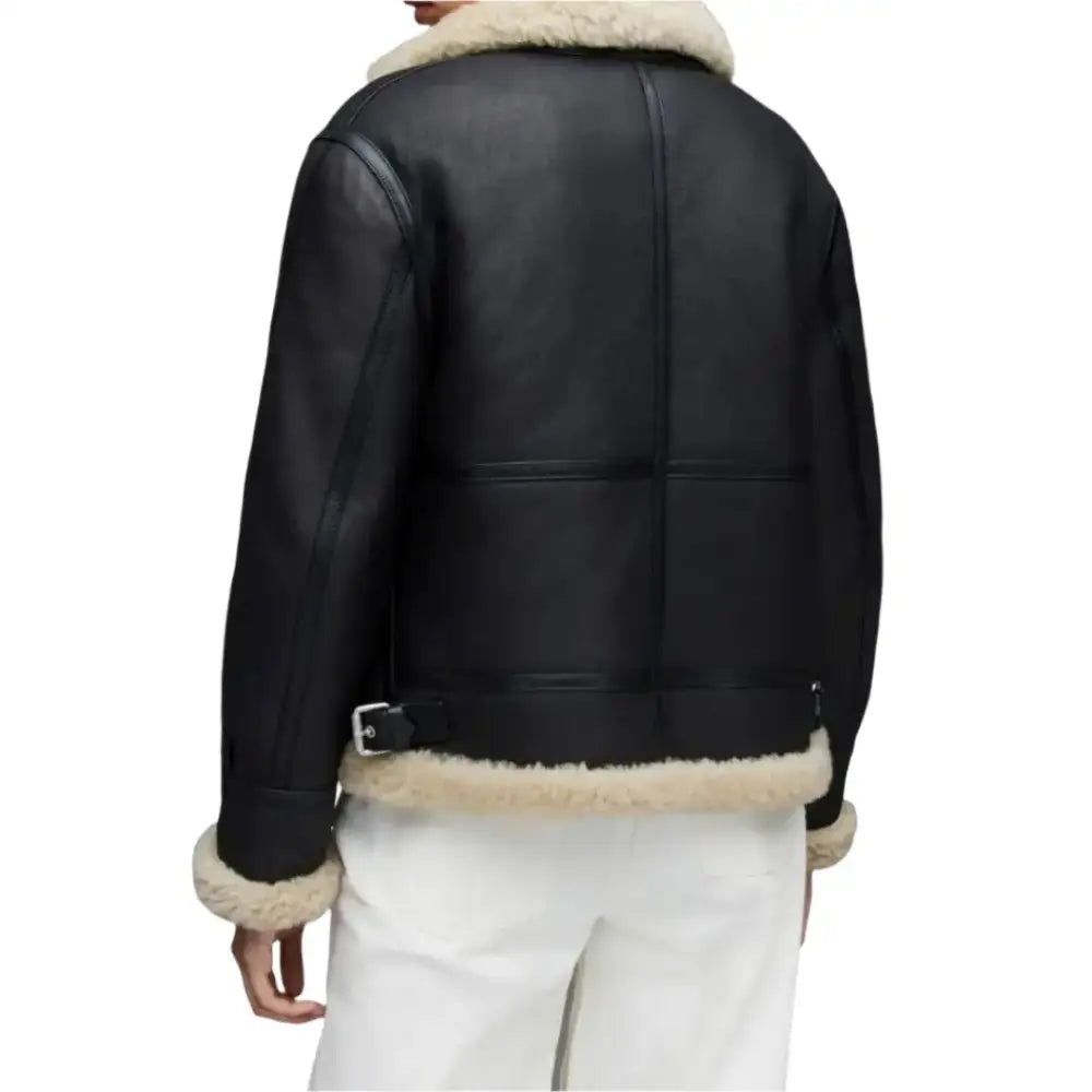 Men’s Black Shearling Leather Aviator Jacket