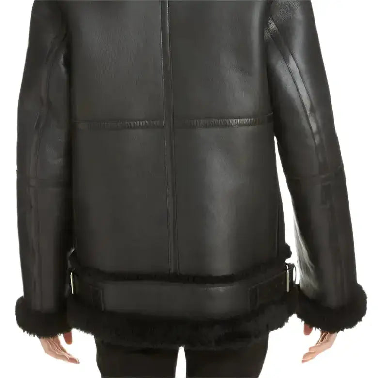 Women’s Black Aviator Sherpa Leather Jacket