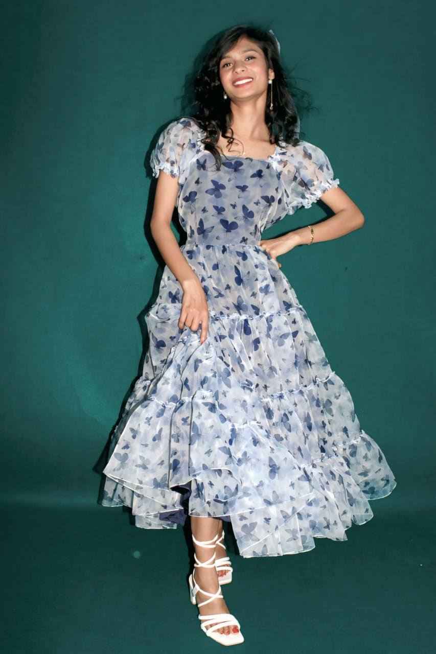 Blue Butterfly Tiered Dress-1