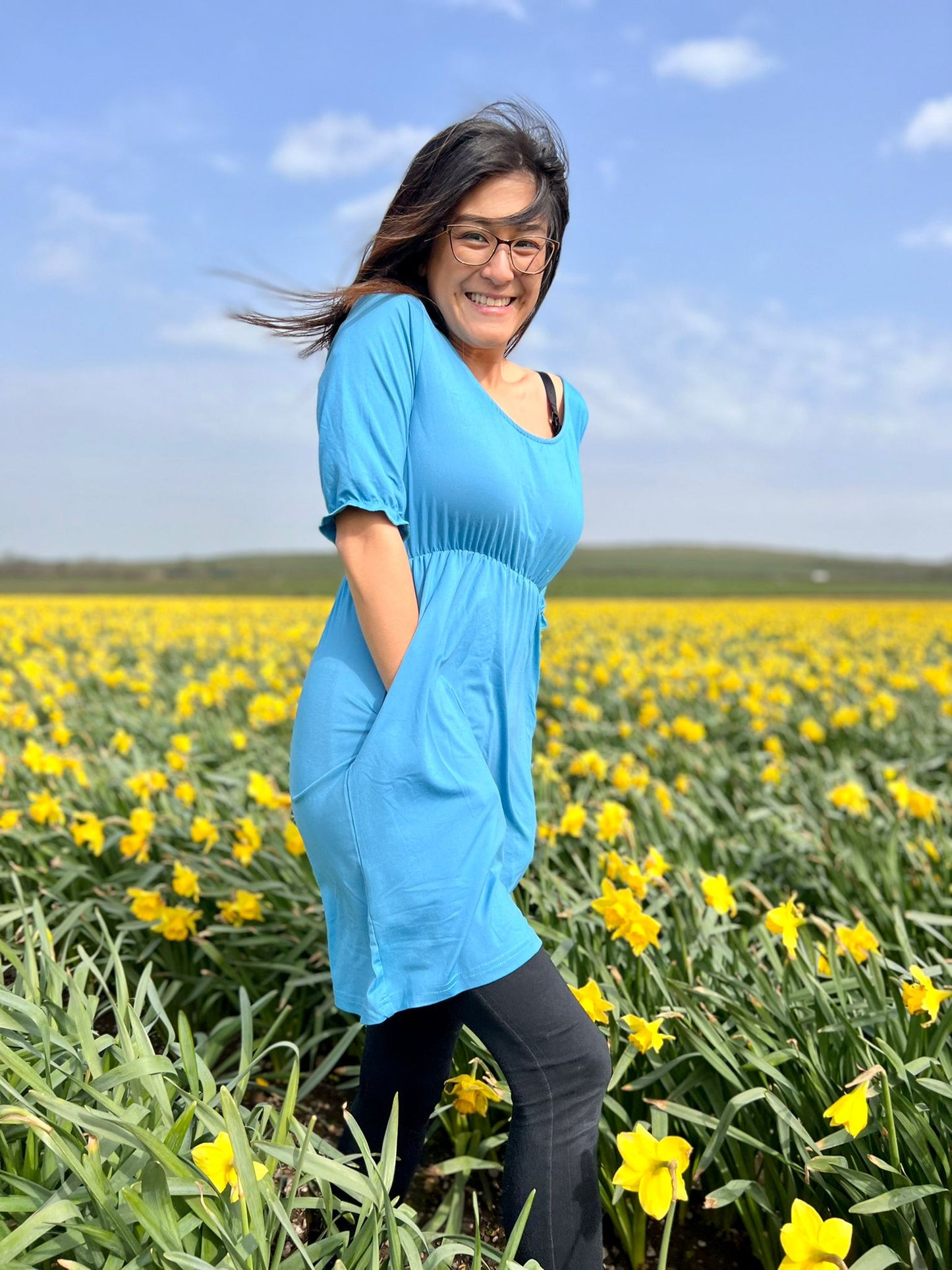 Cooper Allan Blue Dress – Flattering Waist Fit with Pockets | Everyday Classi
