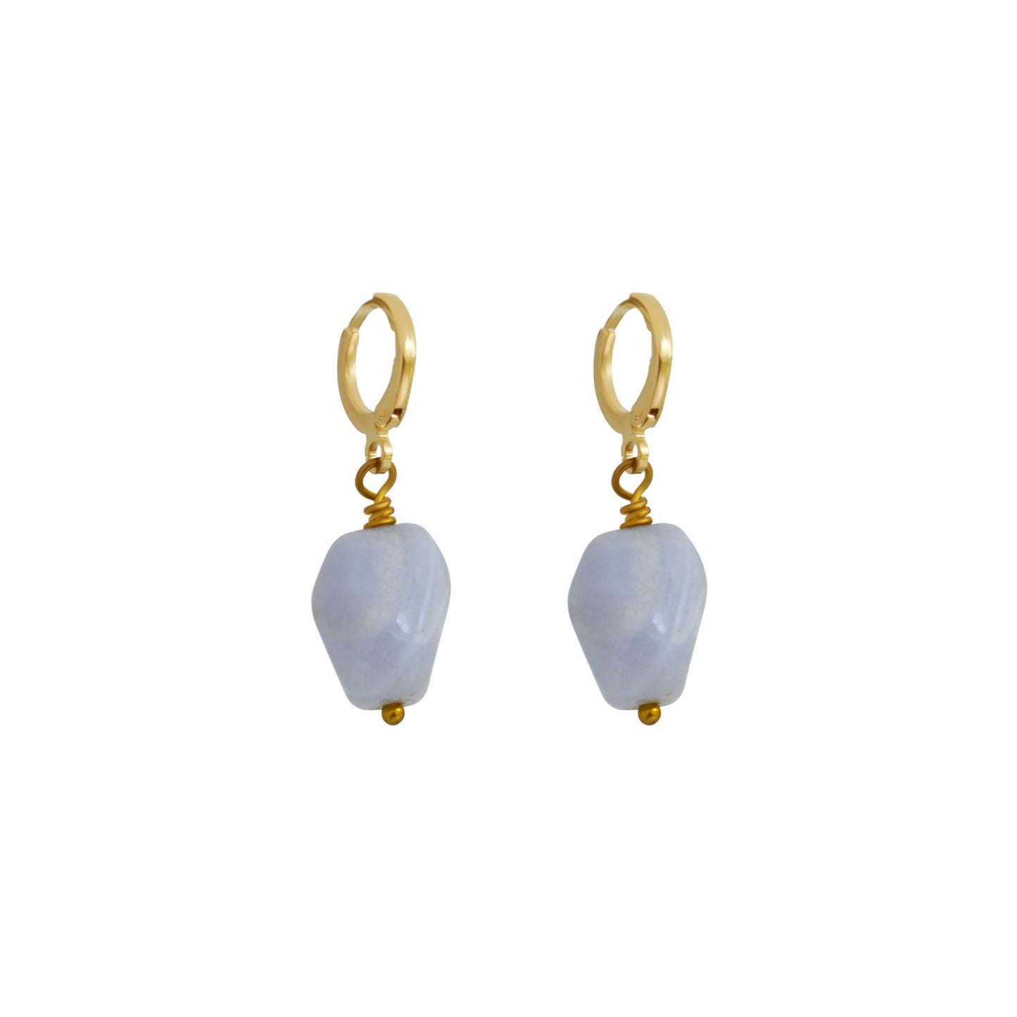 Blue Lace Agate Gemstone Huggie Earrings | by Ifemi Jewels