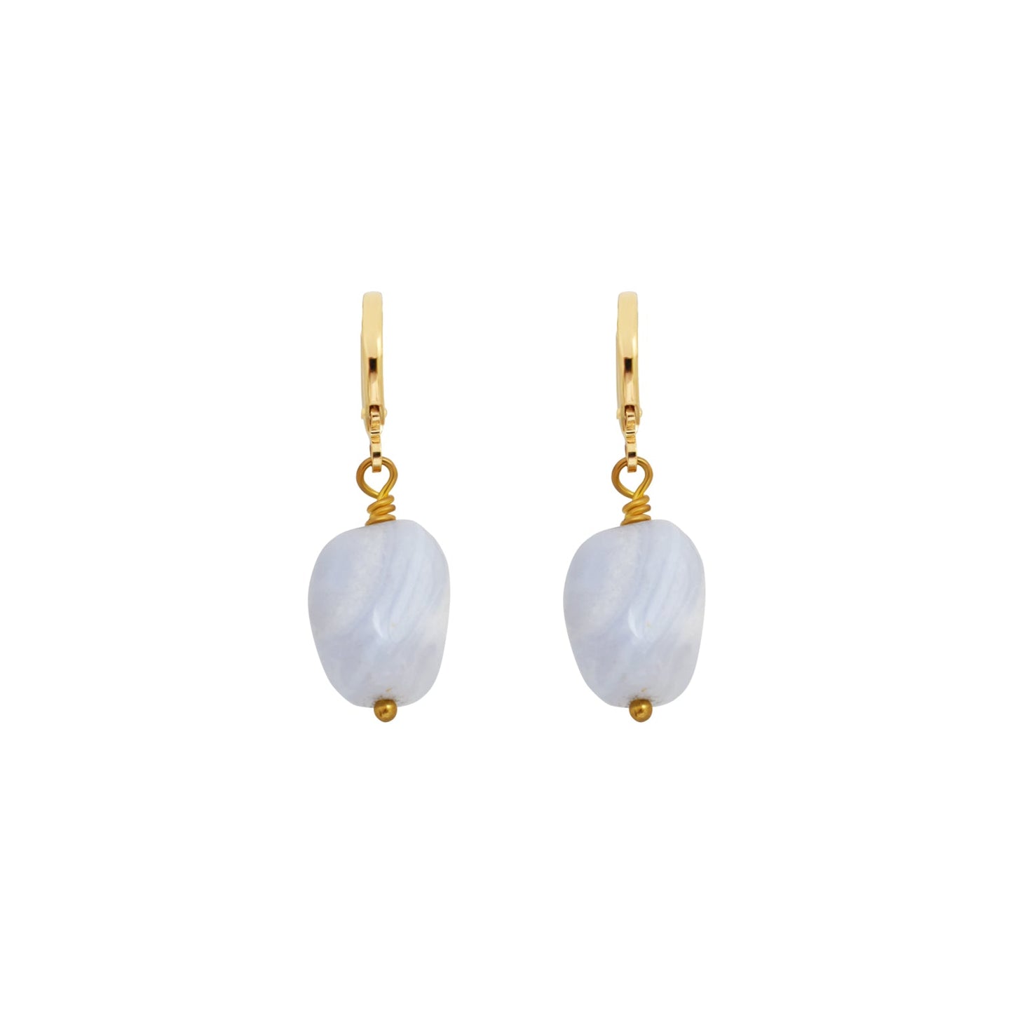 Blue Lace Agate Gemstone Huggie Earrings | by Ifemi Jewels