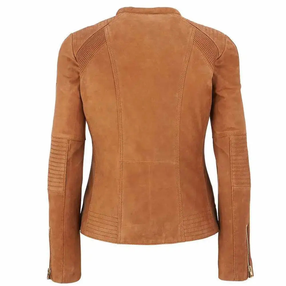 Women’s Brown Suede Slim Fit Leather Fashion Jacket