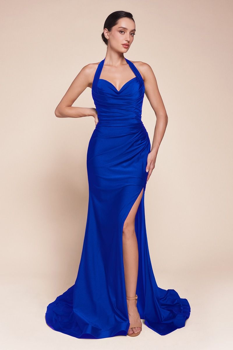 USA Stetch Satin Halter Fitted Dress 2