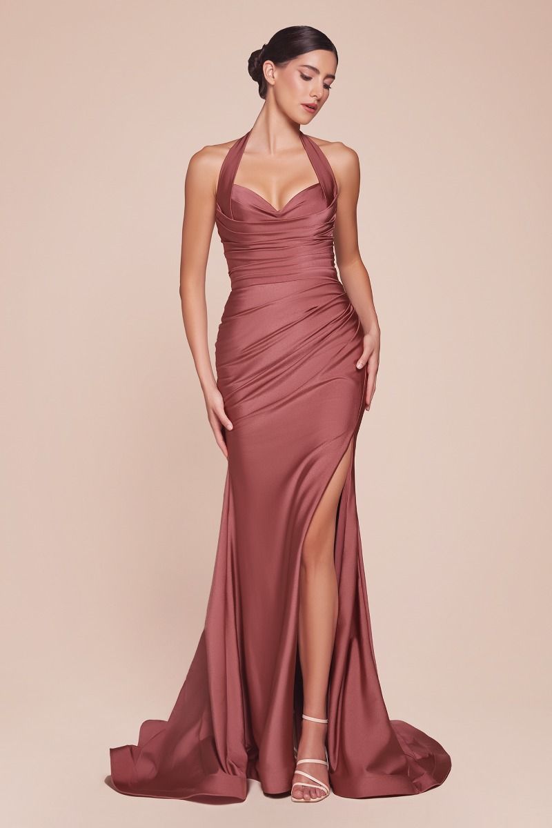 USA Stetch Satin Halter Fitted Dress 2