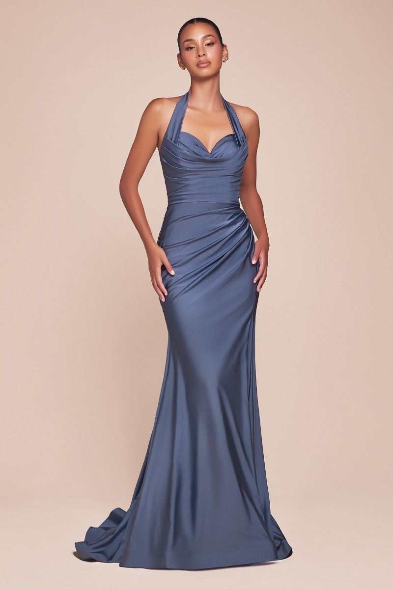 USA Stetch Satin Halter Fitted Dress 2