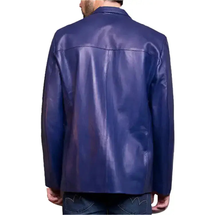 Men's Classic Blue Leather Blazer Jacket-1