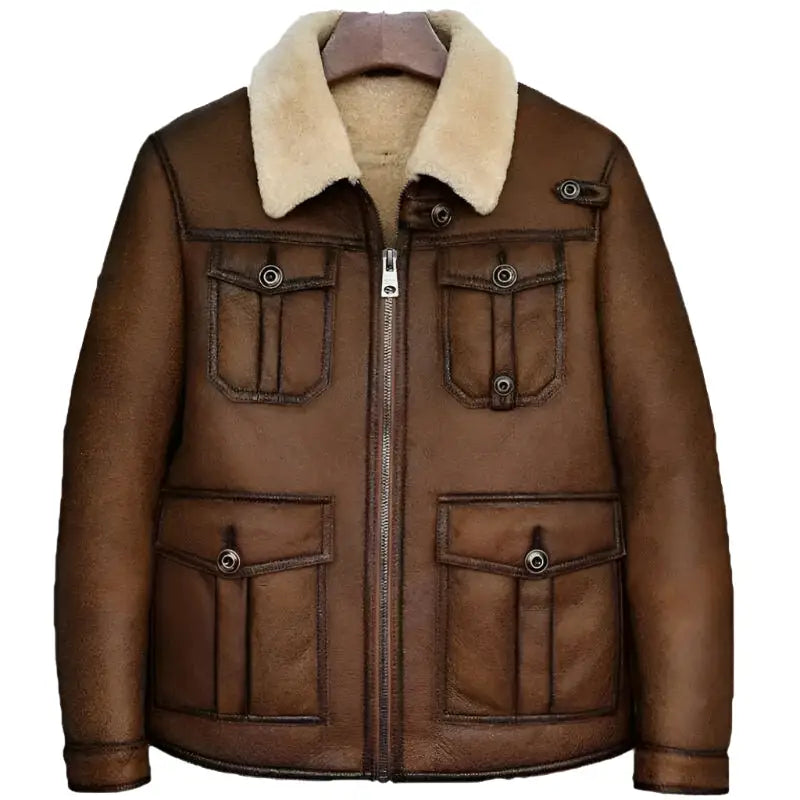 Mens Dark Brown B3 Shearling Bomber Jacket