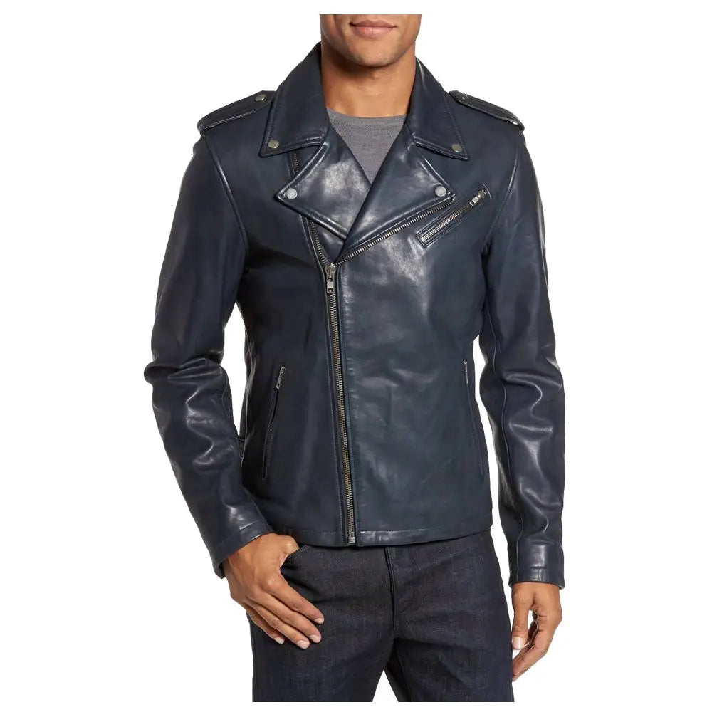 Men's Dark Blue Biker Jacket