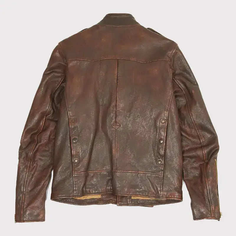 Distressed Brown Aviation Leather Jacket-2